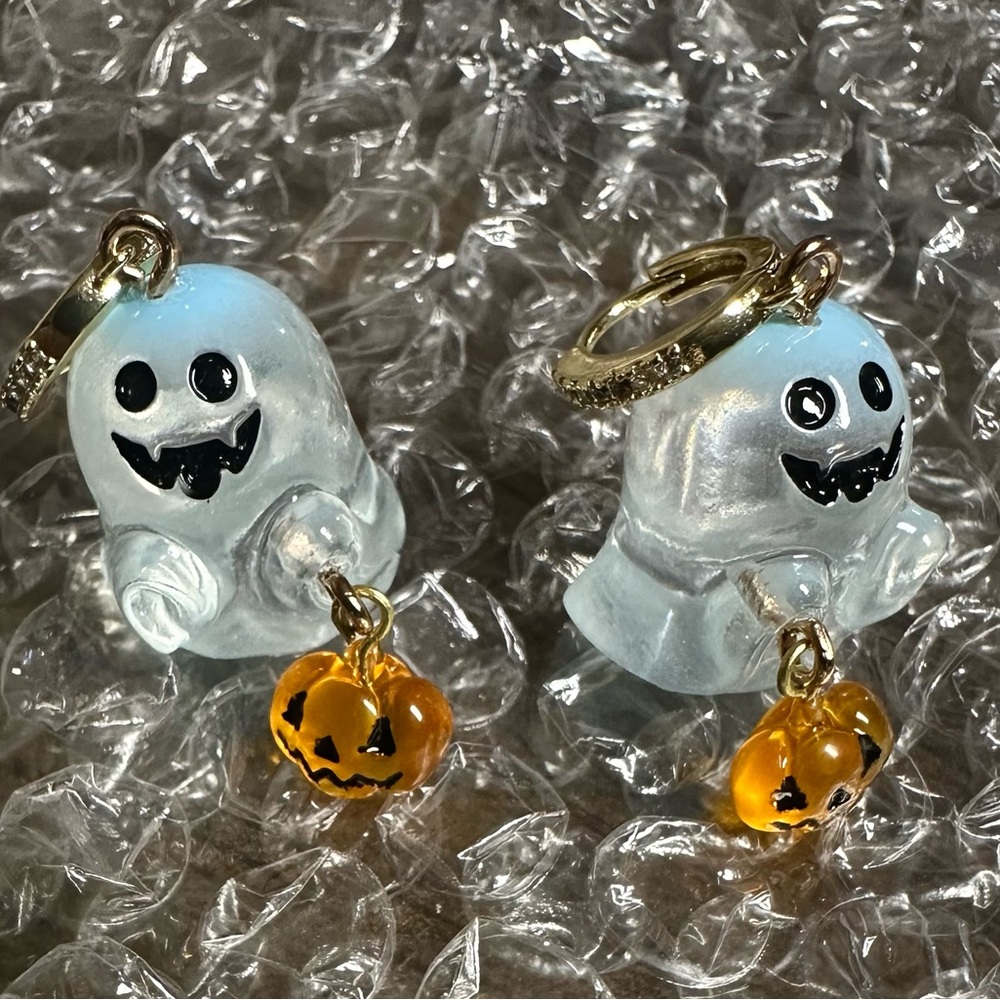 Halloween Dangle huggie Earrings Ghost Pumpkin adorable Trick Treat Spooky